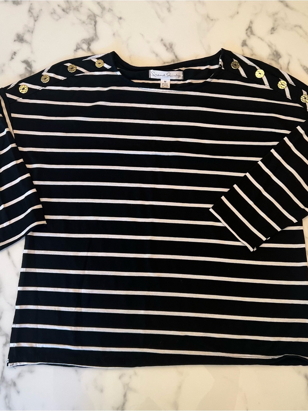 Women’s French Laundry Nautical Striped Gold Button Shoulder Top - Size M